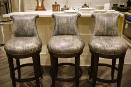 Set of (3) swivel bar stool, vinyl upholstery, Approx.   44"H x 22"W x 17"D