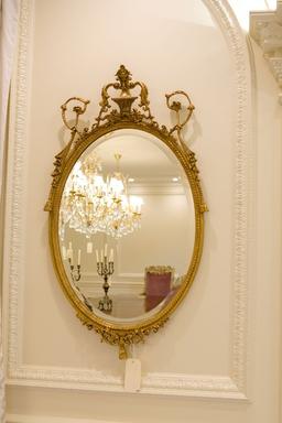 Beveled mirror Oval w/crest, rope and swag carving