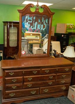 Wooden 7 Drawer Dresser With Matching Mirror - 62"w X 18"d X 32"h - Mirror