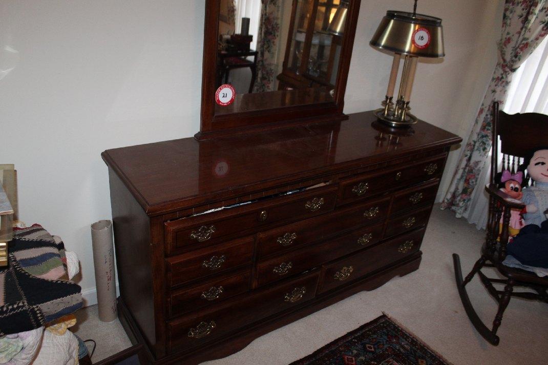 Wooden 7 Drawer Dresser With Matching Mirror - 62"w X 18"d X 32"h - Mirror