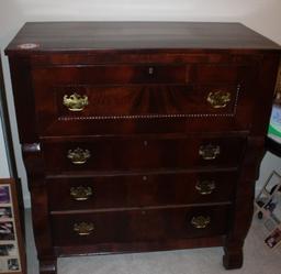 Antique Drop Front Writing Desk, Pigeon Holed With Three Drawers, Mahogany