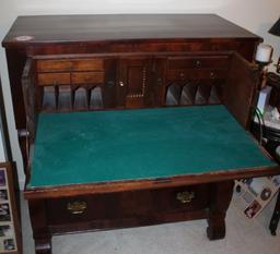 Antique Drop Front Writing Desk, Pigeon Holed With Three Drawers, Mahogany