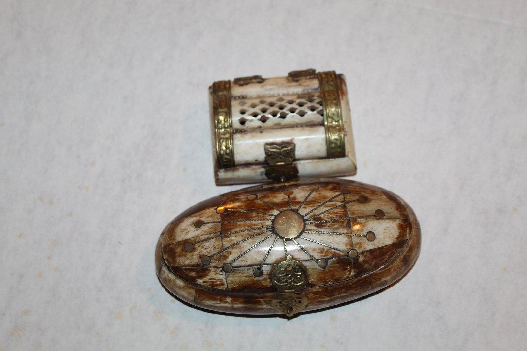 Two Decorative Lacquered Boxes With Brass Inserts