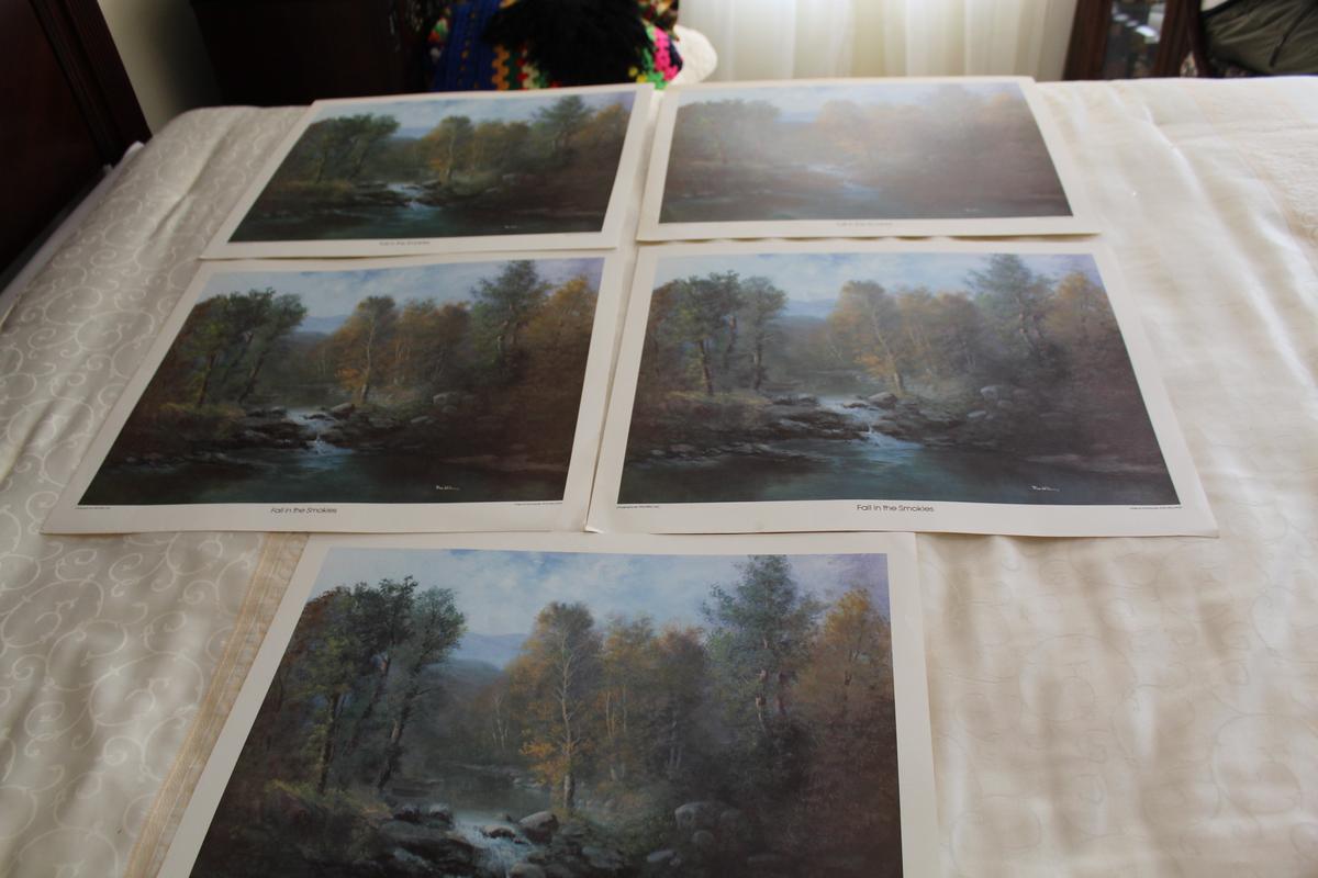 Set Of 5 Ron Williams Prints, Signed, "fall In The Smokies", All The Same P