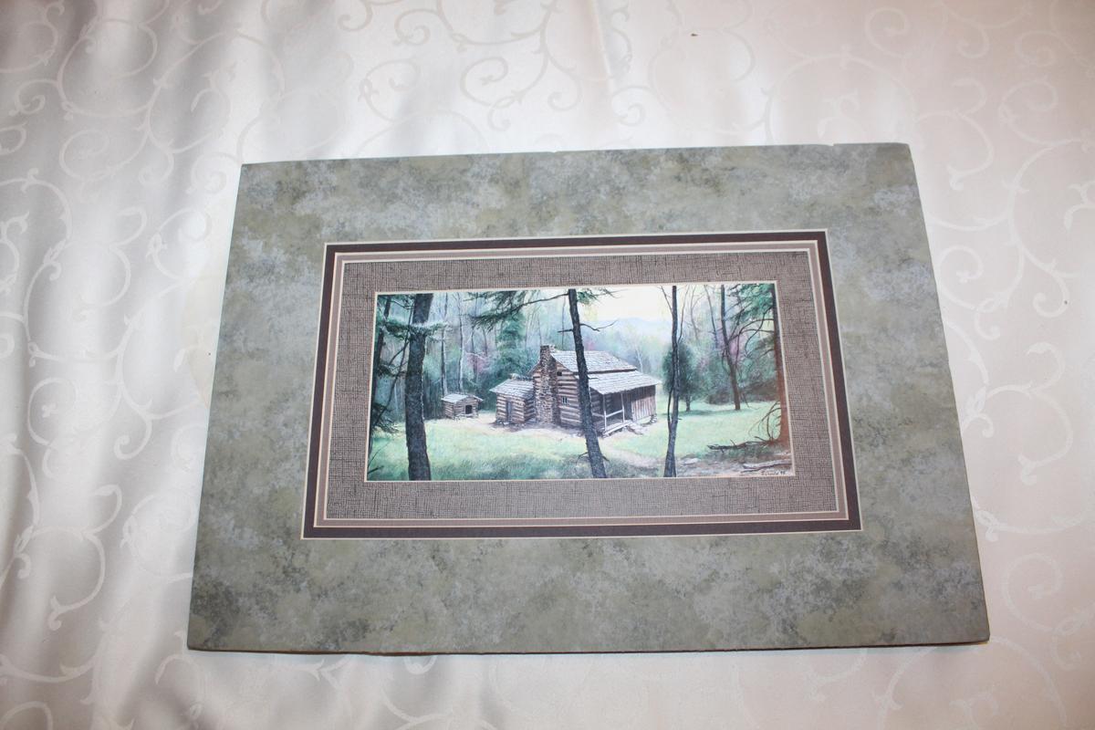 Matted Mountain Log Cabin Print By T. Chandler From 1999