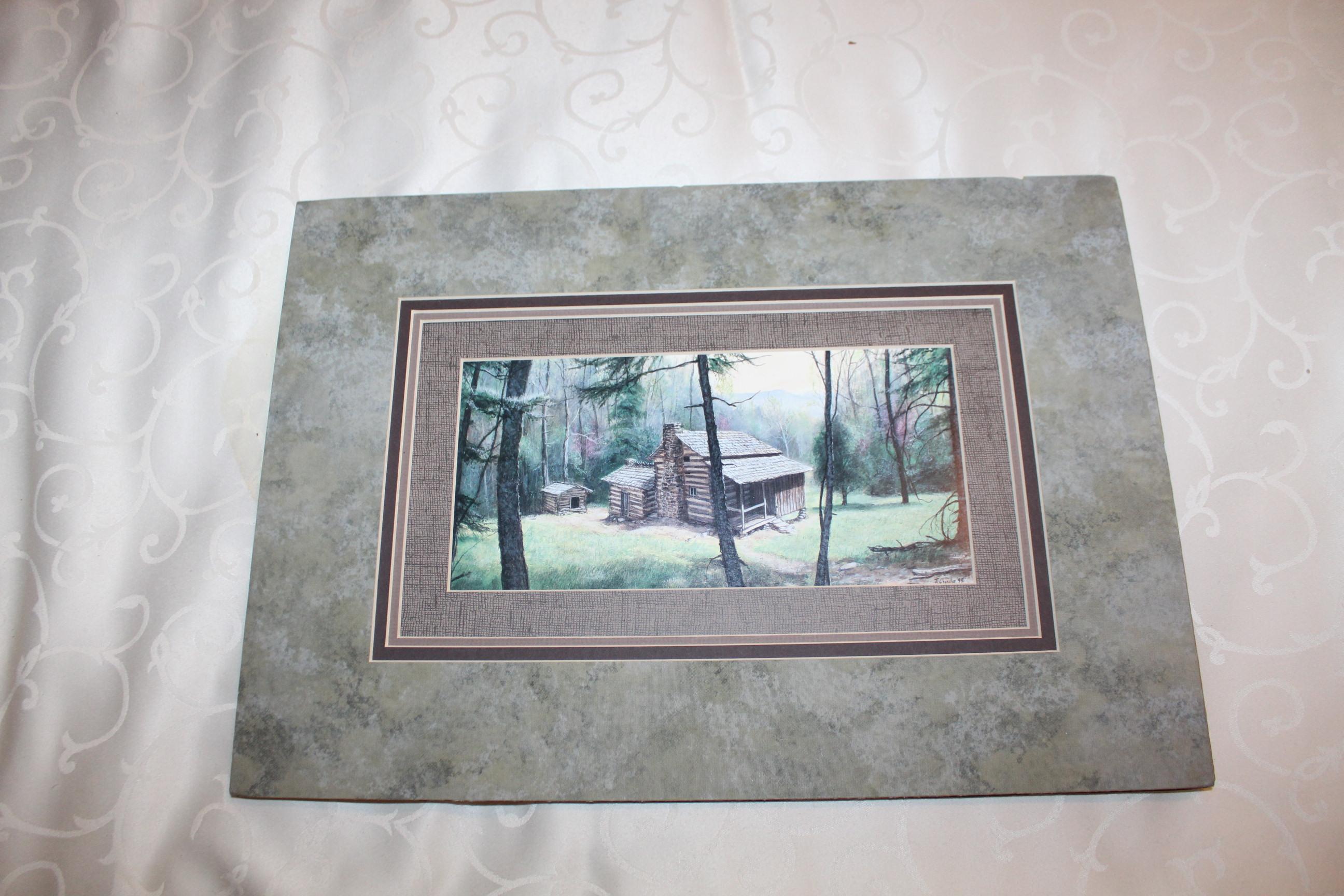 Matted Mountain Log Cabin Print By T. Chandler From 1999