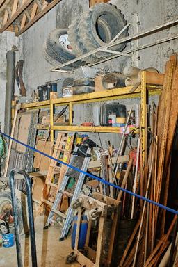 Everything Behind Blue Ribbon, 2 Sections Of Racking, Contents, 2 Ladders,