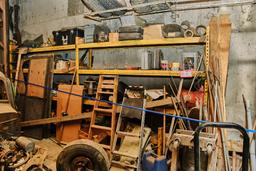 Everything Behind Blue Ribbon, 2 Sections Of Racking, Contents, 2 Ladders,