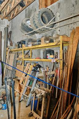 Everything Behind Blue Ribbon, 2 Sections Of Racking, Contents, 2 Ladders,