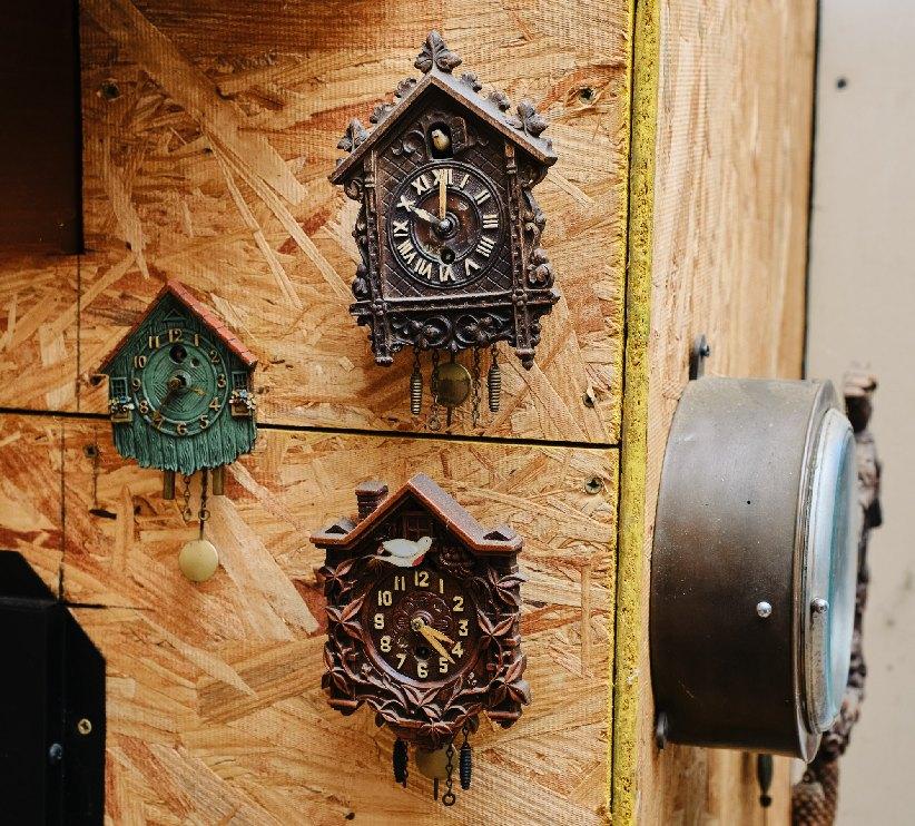 Lot Of Various Clocks, Two Wooden Mantle Clocks, Various Tabletop Decorativ