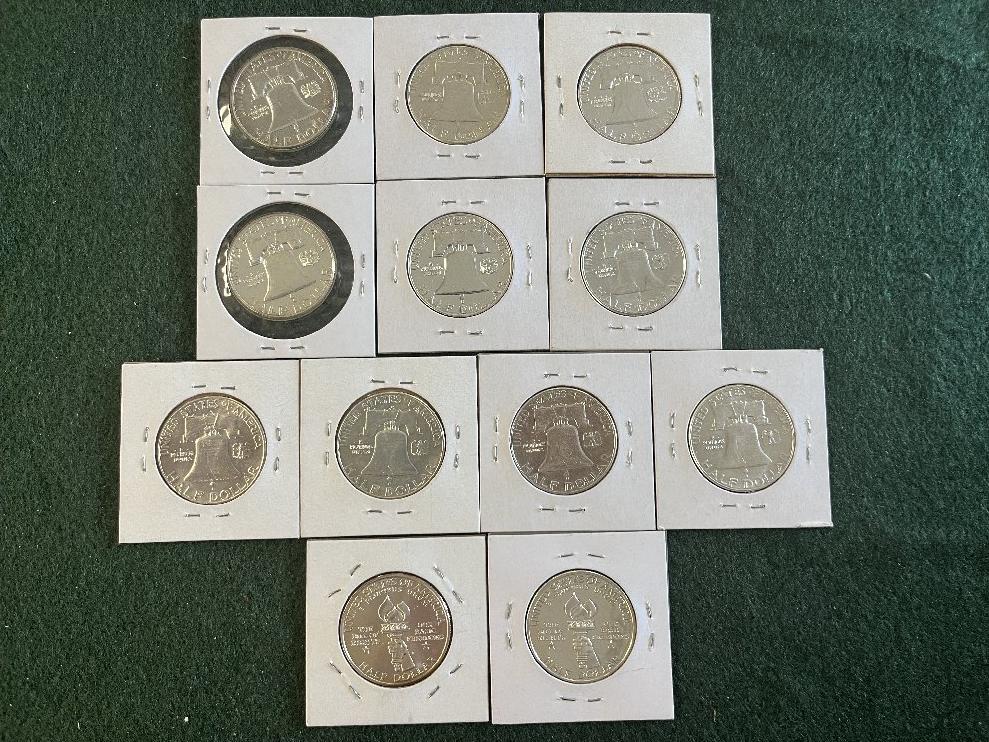 (12) Half Dollars: (1) 1961-D BU, (2) 1961 NO Mint Mark Proofs, (2) 1962 No