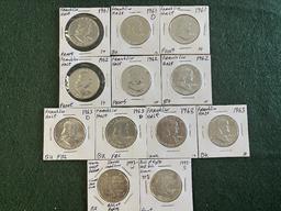 (12) Half Dollars: (1) 1961-D BU, (2) 1961 NO Mint Mark Proofs, (2) 1962 No