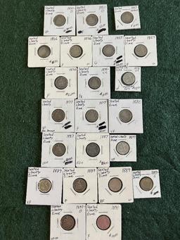 Seated Liberty Dimes: (1) 1841-O VG, (1) 1851-O F, (1) 1853 F, (1) 1856 F,