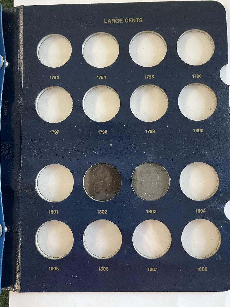 Large Cent Album, Coins Collected: 1802, 1803, 1810, 1816, 1817, 1818, 1819
