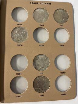 Peace Dollar Album with 10 to include: 1922, 1922-S, 1923, 1924, 1924-S, 19