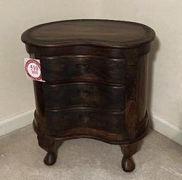 3-Drawer Accent Table with Decorative Scroll Work, Burled Walnut Inlay,  23