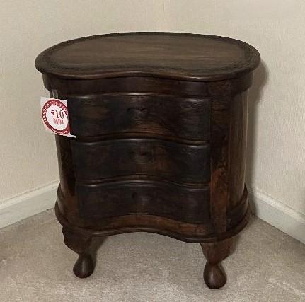 3-Drawer Accent Table with Decorative Scroll Work, Burled Walnut Inlay,  23