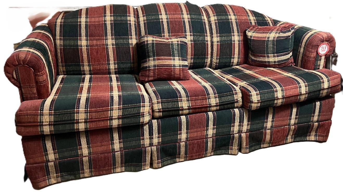 Plaid 3 Cushion Sofa,  74" w x 32" h x 33" d