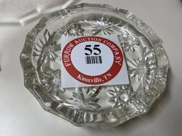 Round Glass Serving Tray with Matching Serving Bowl, 2 Glass Candlesticks plus 1 Glass Ashtray