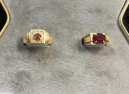 (2) Men's 14K Gold with Stone Rings size 8.5, 10.5