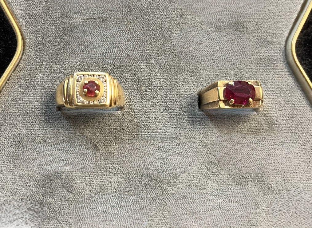 (2) Men's 14K Gold with Stone Rings size 8.5, 10.5