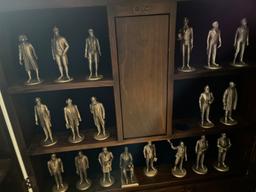 Wooden Display Case & Contents: Collection of Presidential Pewter Statues