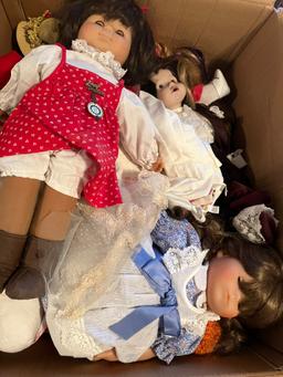 (4) Boxes of Assorted Dolls, Doll Clothing, etc.