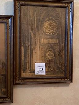 PAIR OF FRAMED IMAGES OF CATHEDRAL AND INTERIOR