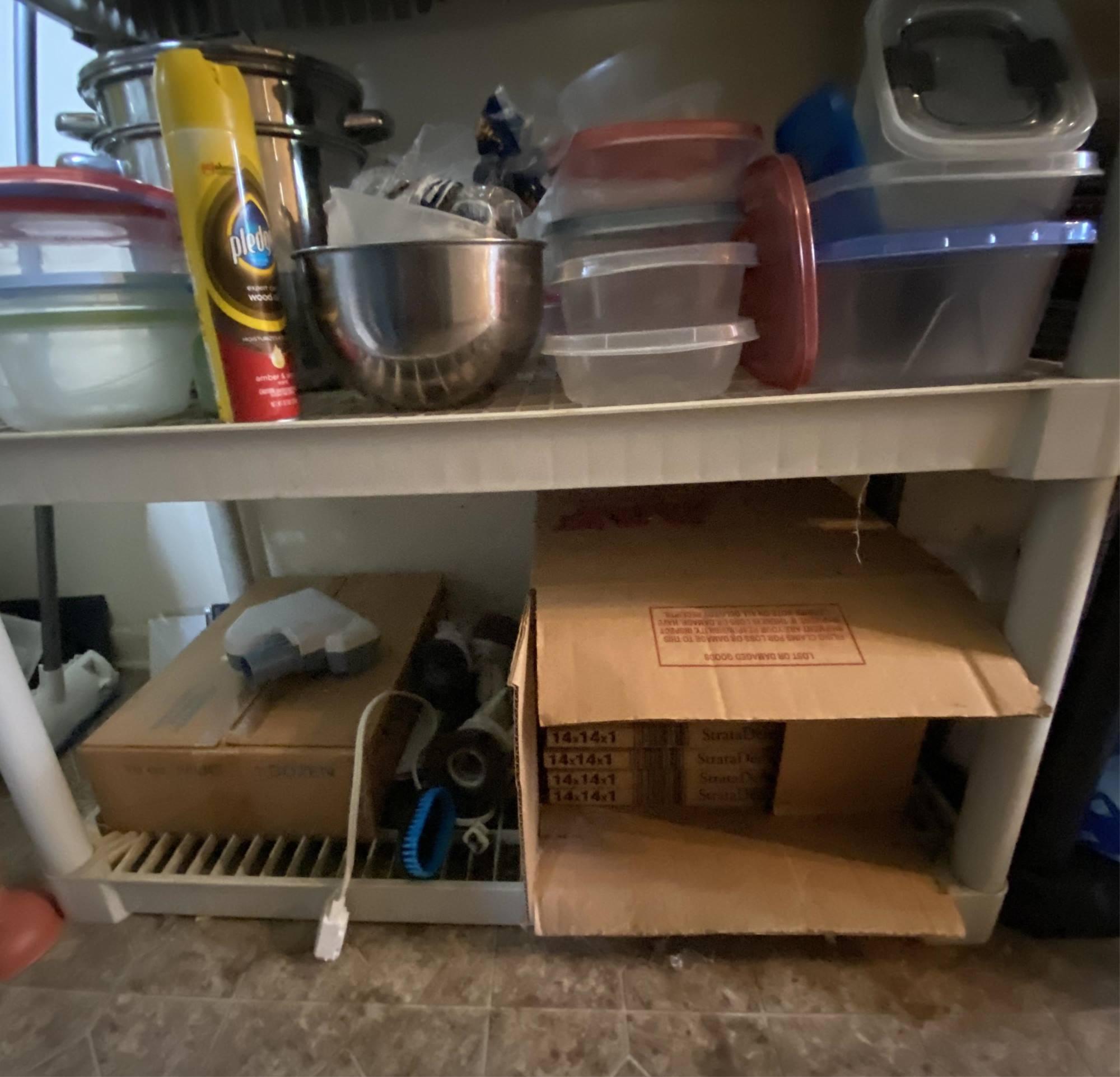 UTILITY SHELVES AND CONTENTS