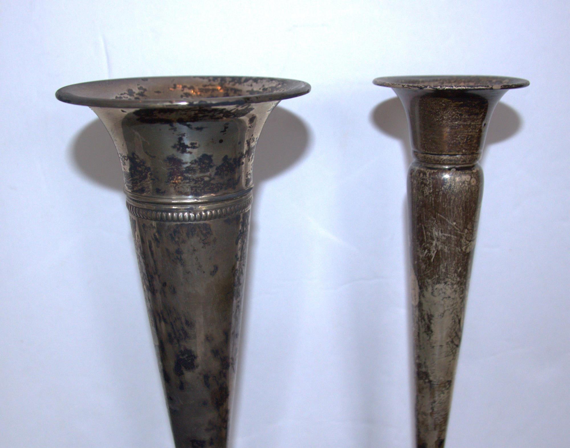 PAIR OF STERLING SILVER WEIGHTED VASES