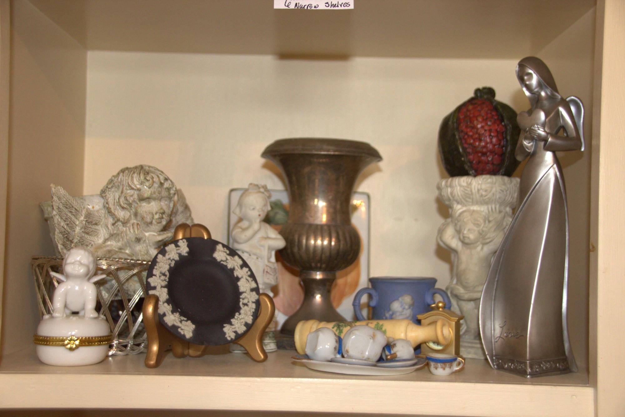 CONTENTS OF 6 SHELVES OF DECORATIVES
