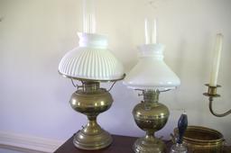 PAIR OF TABLE LAMPS AND BRASS OBJECTS