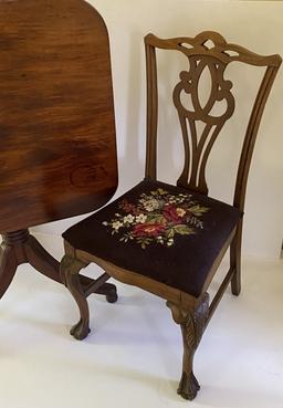 CHIPPEDALE STYLE SIDE CHAIR & VINTAGE TILT TOP TAE
