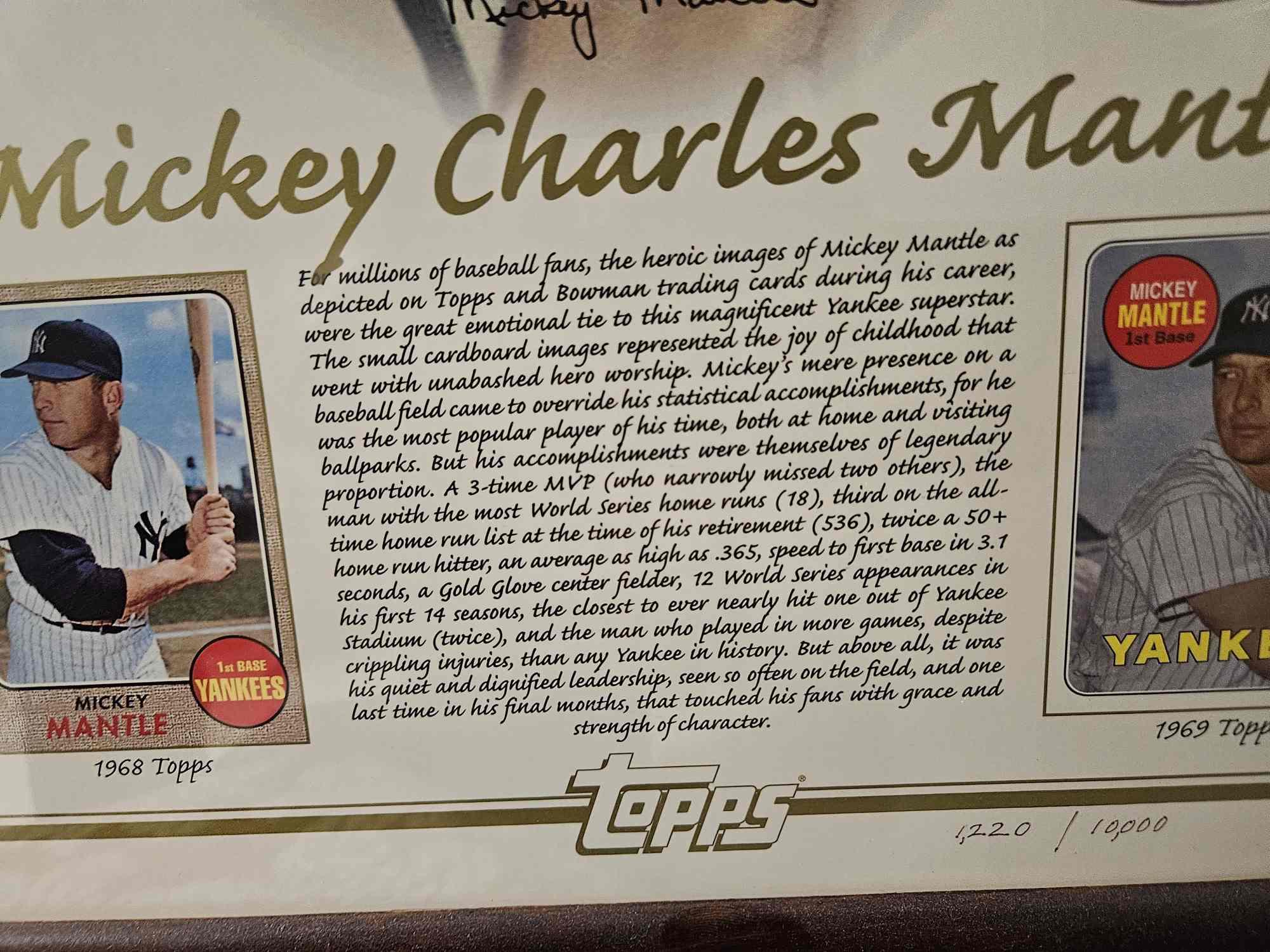 FRAMED POSTER OF MICKEY MANTEL BASEBALL CARDS