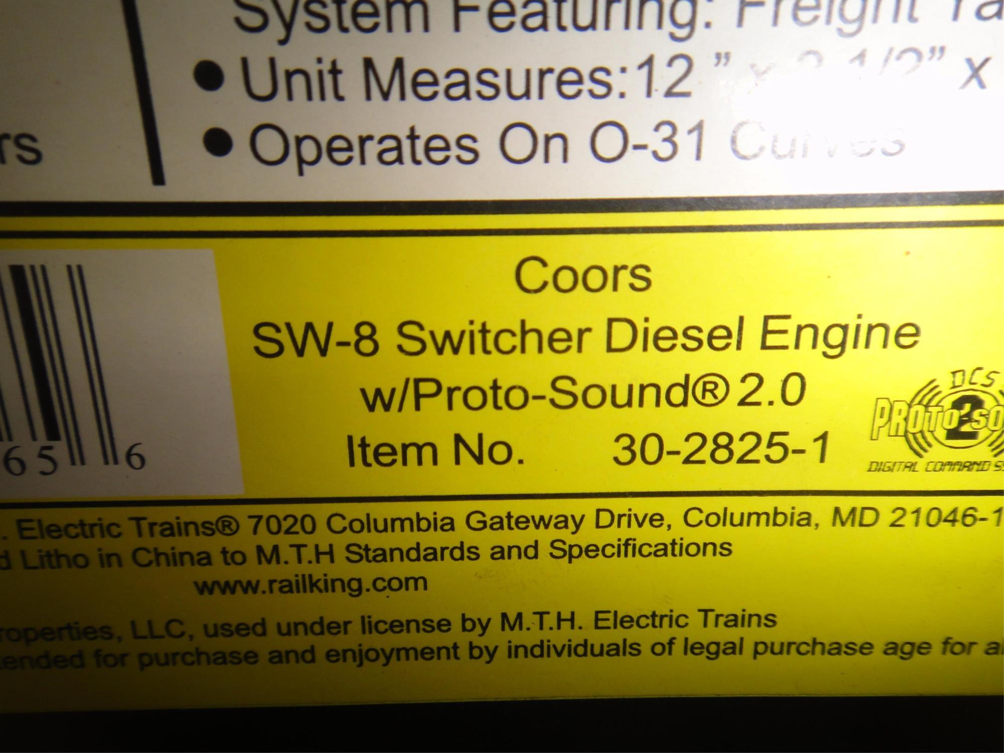 RAILKING SW-8 SWITCHER DIESEL WITH COORS BOXCAR