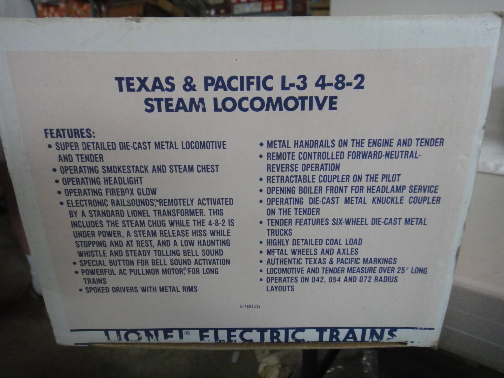 LIONEL  L-3 4-8-2 TEXAS AND PACIFIC STEAM ENGINE A