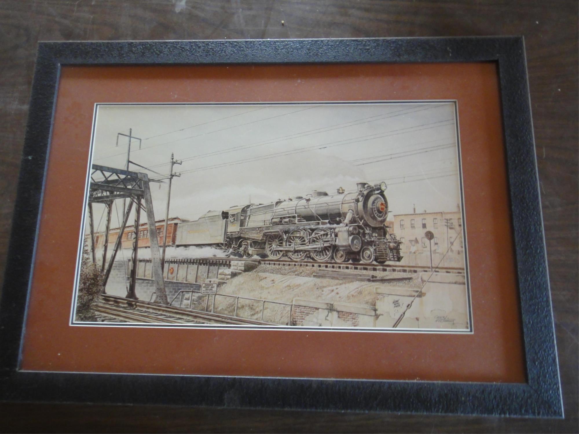 FRAMED PENNSY STEAMER TRAIN PICTURE