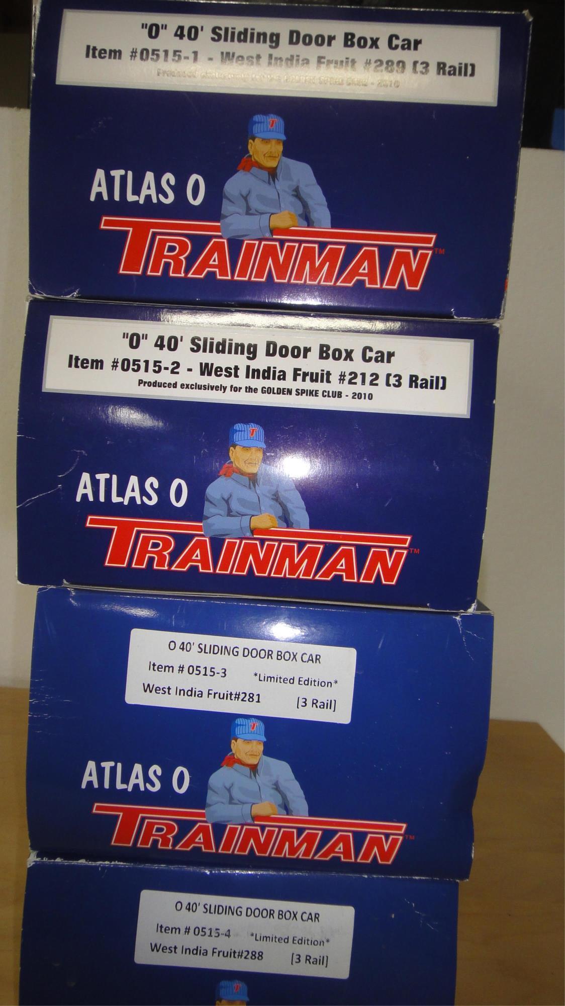 4 ATLAS O GAUGE TRAINMAN 40' SLIDING DOOR BOX CAR