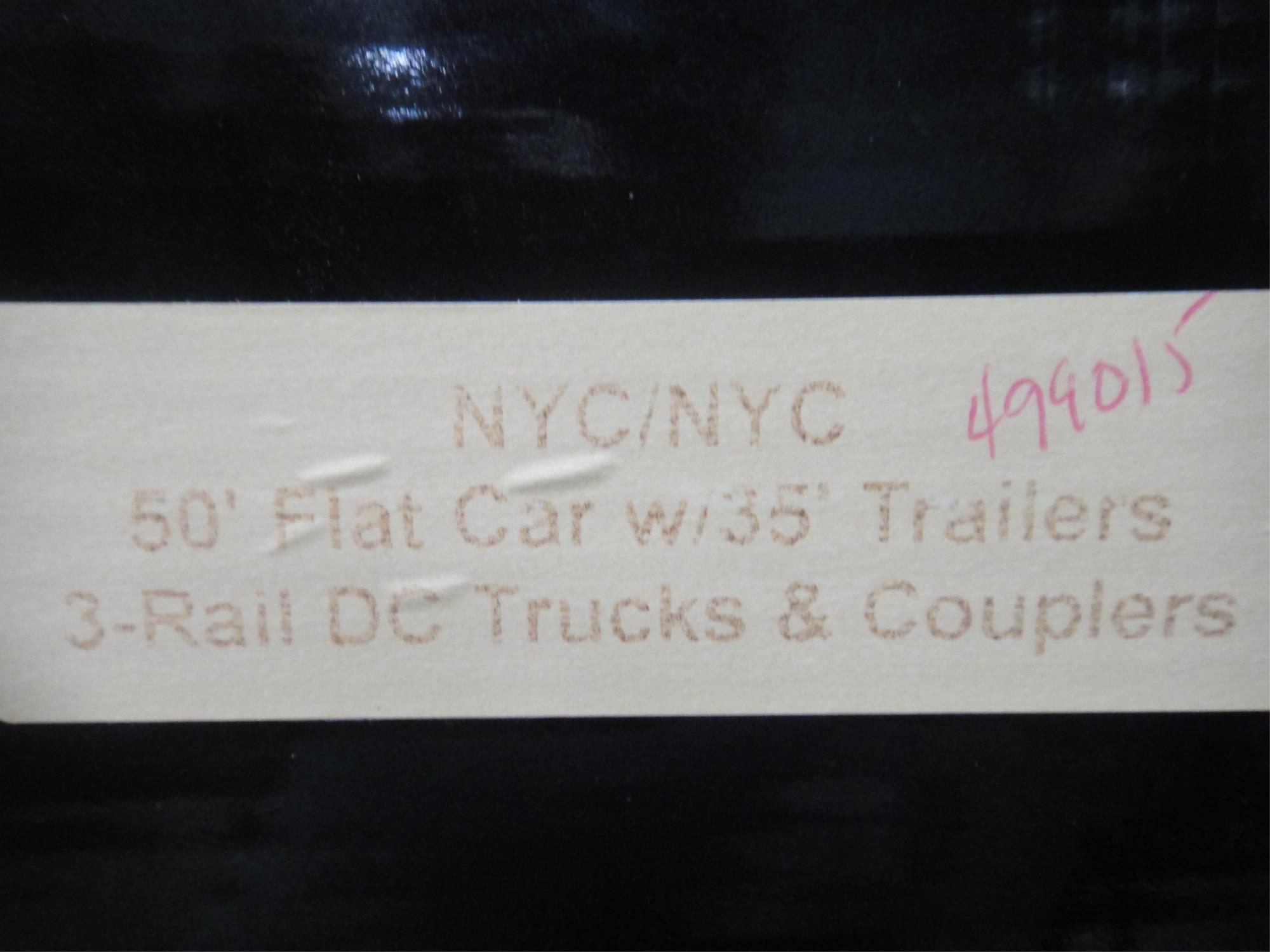 4 WEAVER   3 RAIL O GAUGE 50' FLAT CARS WITH 35' T