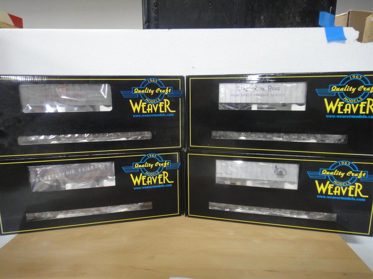 4 WEAVER   3 RAIL O GAUGE 50' FLAT CARS WITH 35' T