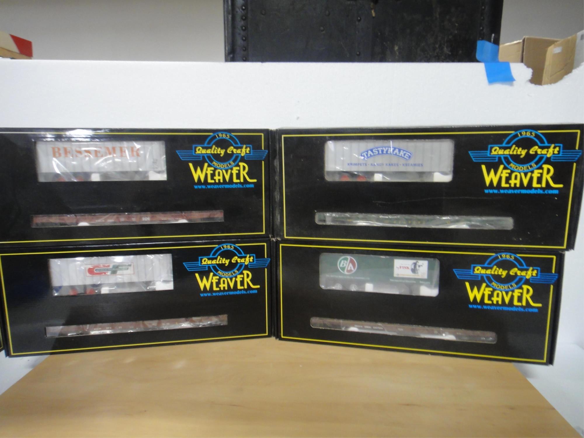 4 WEAVER   3 RAIL O GAUGE 50' FLAT CARS WITH 35' T