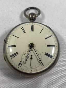 ENGLISH STERLING SILVER KEY WIND POCKET WATCH