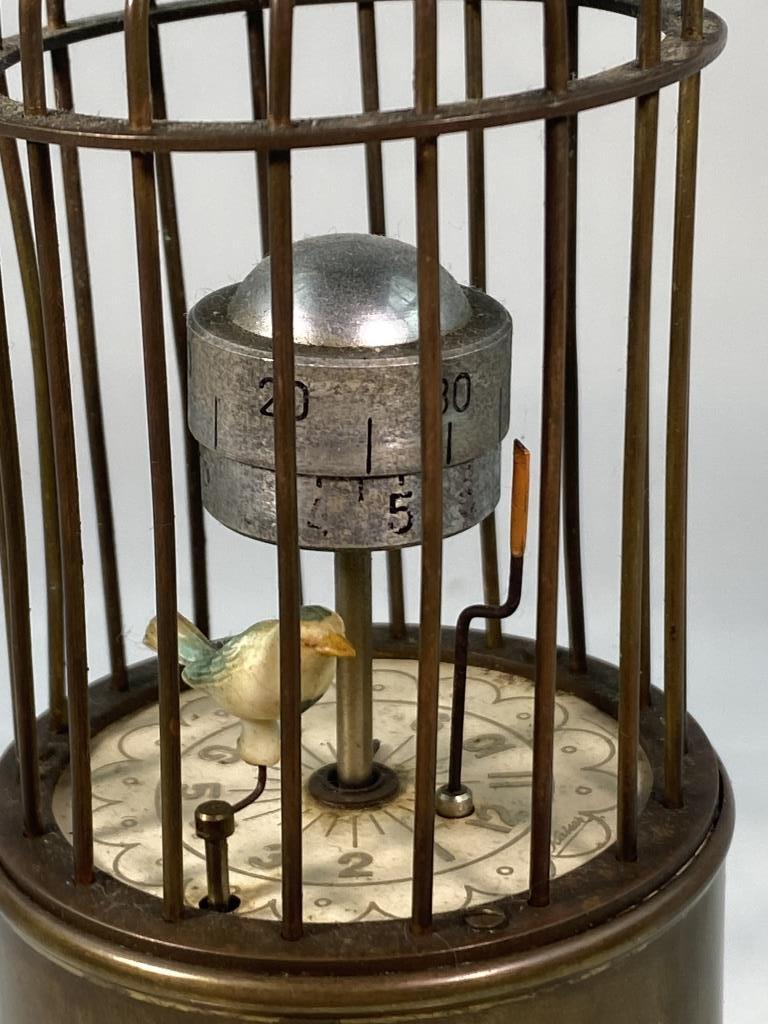 AMAZING !! WORKING !! "BIRD IN CAGE" CLOCK & STAND