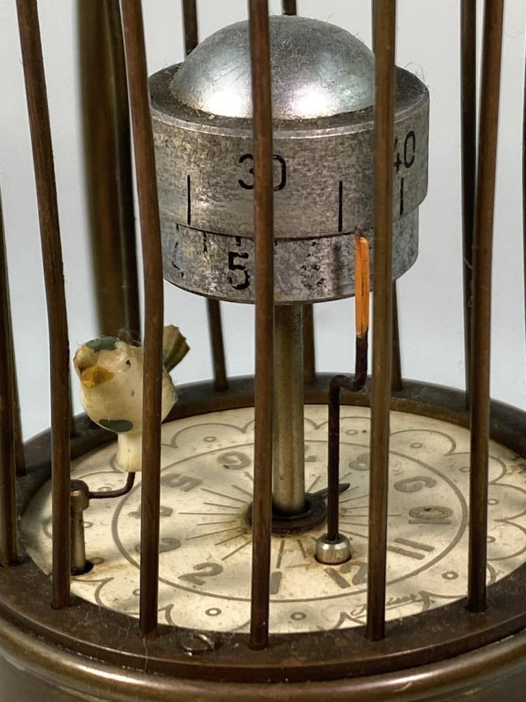 AMAZING !! WORKING !! "BIRD IN CAGE" CLOCK & STAND