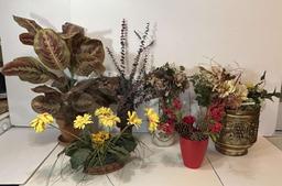 SIX PIECES OF FLORAL AND CONTAINERS