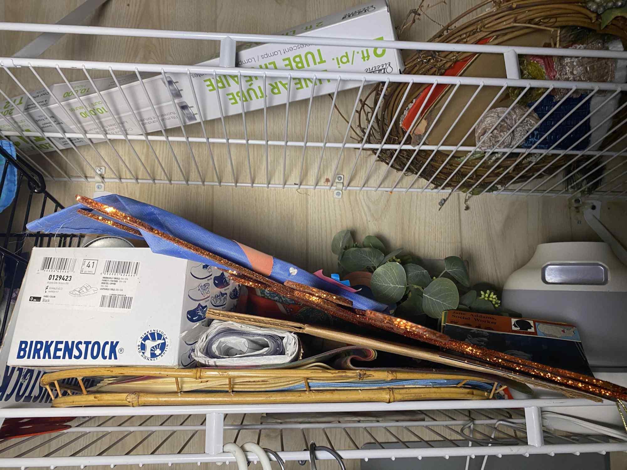 ITEMS LOCATED ON THE WHITE WIRE SHELVES