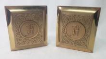 PAIR OF INITIAL "F" BRASS FRONT BOOKENDS
