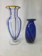TWO HANDBLOWN GLASS VASES