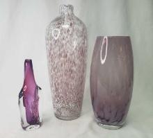 THREE HAND BLOWN VASES