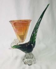 VINTAGE GREEN MURANO ROOSTER AND WALL POCKET